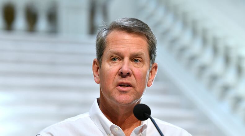 Gov. Brian Kemp speaks during a press briefing to update on COVID-19 at the Georgia State Capitol, on Thursday, May 7, 2020. (Hyosub Shin / Hyosub.Shin@ajc.com)