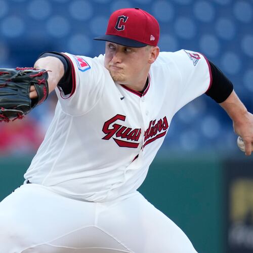 Cleveland Guardians' Parker Messick pitches in the first inning of a baseball game against the Baltimore Orioles in Cleveland, Thursday, April 16, 2026. (AP Photo/Sue Ogrocki)