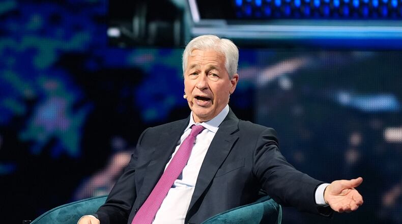 FILE - Jamie Dimon, CEO of JPMorgan Chase, speaks at the America Business Forum, Nov. 6, 2025, in Miami. (AP Photo/Rebecca Blackwell, File)