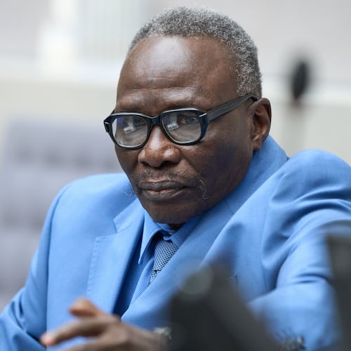 Ali Muhammad Ali Abd al-Rahman, a leader of the Sudanese Janjaweed militia, waits to hear the verdict of the International Criminal Court, ICC, in The Hague, Netherlands, Tuesday, Dec. 9, 2025. (AP Photo/Peter Dejong, Pool)