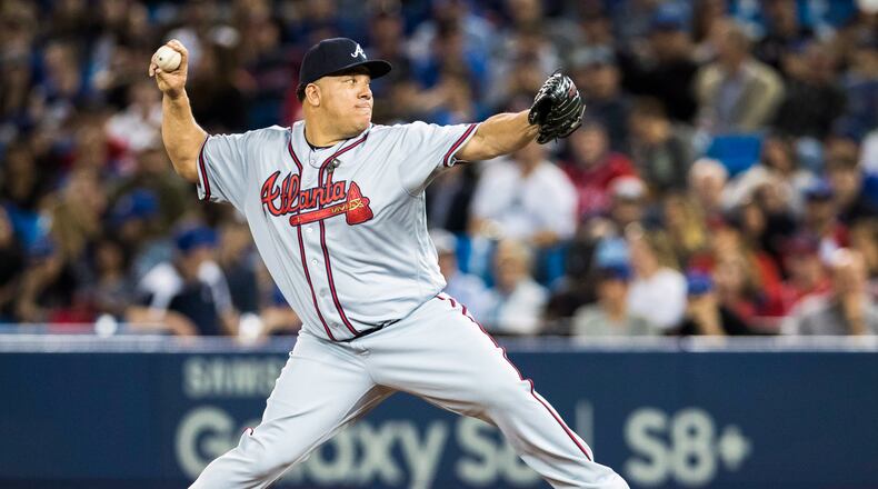 Bartolo Colon works against the Toronto Blue Jays during the first inning of Monday's game.