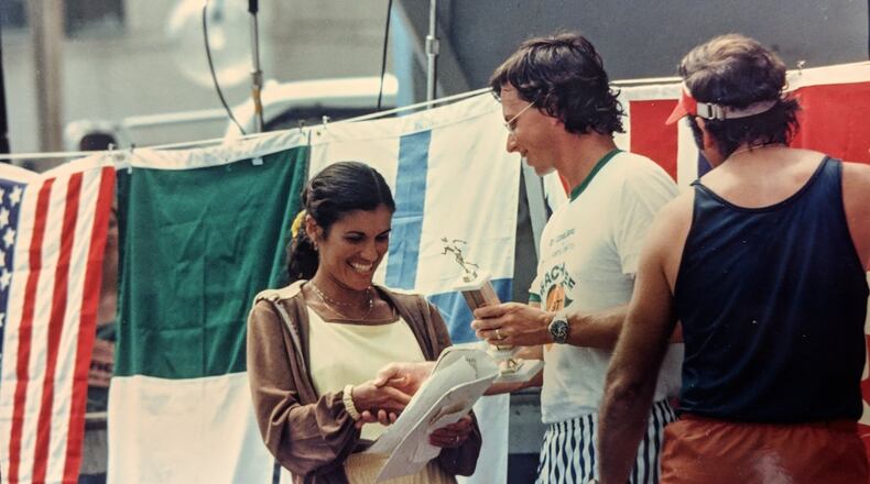 Gayle Barron was the first woman winner of the Peachtree Road Race.