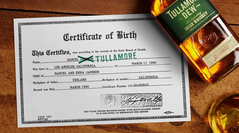Tullamore D.E.W. challenges all Jamesons to change their name to “Tullamore” for St. Patrick's Day and offers a donation to a hospitality worker's charity for each temporary change. Courtesy of Tullamore D.E.W.