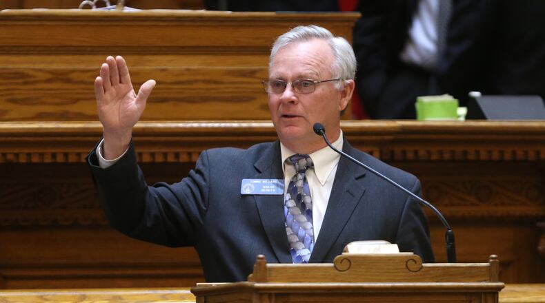 March 14, 2013 - Atlanta, Ga: Sen. Tommie Williams, R-Lyons, speaks in opposition of House Bill 487 during Legislative Day 34 in the Senate Chambers at the State Capitol Thursday afternoon in Atlanta, Ga., March 14, 2013. HB 487 passed by substitute 35-16. Under HB 487, more money could flow to the state's HOPE scholarship program. The bill would give control and enforcement of video poker machines to the Georgia Lottery Corp, with a share of the profits going to HOPE. The plan is supported by Gov. Nathan Deal. JASON GETZ / JGETZ@AJC.COM