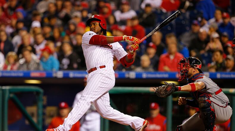 PHILADELPHIA, PA - APRIL 22: Maikel Franco #7 of the Philadelphia Phillies singles in a run in the sixth inning against the Atlanta Braves during a game at Citizens Bank Park on April 22, 2017 in Philadelphia, Pennsylvania. (Photo by Rich Schultz/Getty Images)