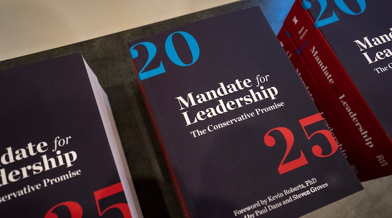 The Heritage Foundation put together Project 2025, which maps out a plan for Donald Trump's first 180 days in office for running the federal government if voters return him to the White House. The plan covers a range of issues, including reshaping the federal workforce, cutting Medicaid, weakening environmental regulation, reducing protections for the LGBTQ community and overhauling immigration policy. (Leigh Vogel/The New York Times)