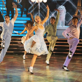 Elaine Hendrix goes in full "joy" mode for her final freestyle dance during the "Dancing with the Stars" Season 34 finale Nov. 25, 2025. (Eric McCandless/Disney)