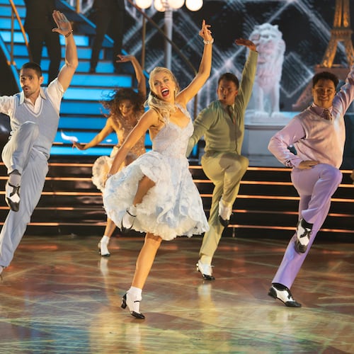 Elaine Hendrix goes in full "joy" mode for her final freestyle dance during the "Dancing with the Stars" Season 34 finale Nov. 25, 2025. (Eric McCandless/Disney)