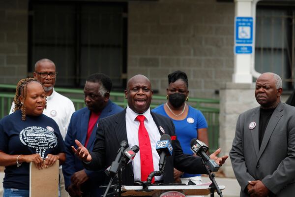 Alan Mainor, president of the Savannah chapter of the Racial Justice Network, talks about the shooting death of Saudi Arai Lee during a press conference on June 29, 2022.