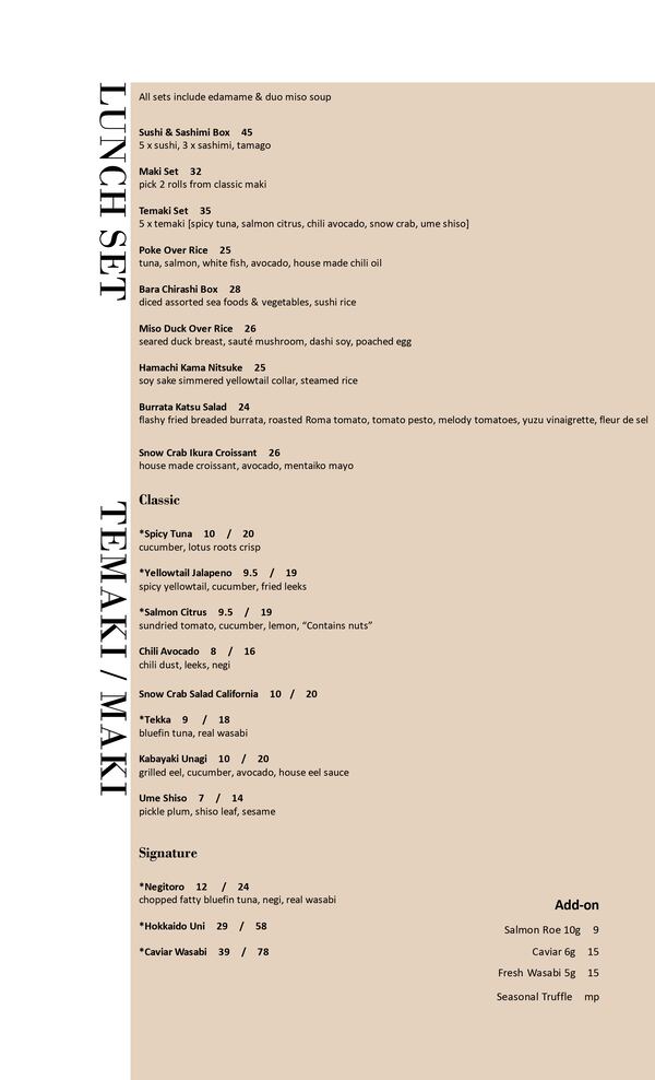 Brush Sushi menu