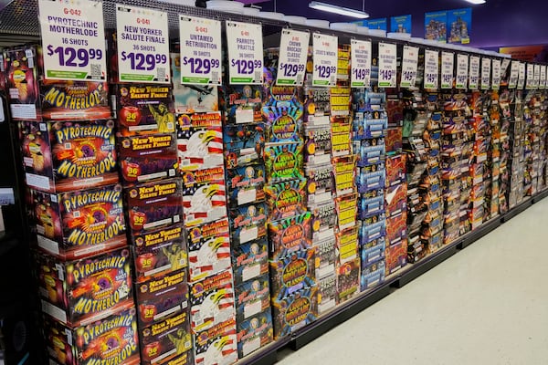 Fireworks are displayed for sale at a Phantom Fireworks in Youngstown, Ohio Wednesday, June 25, 2025. (AP Photo/Sue Ogrocki)