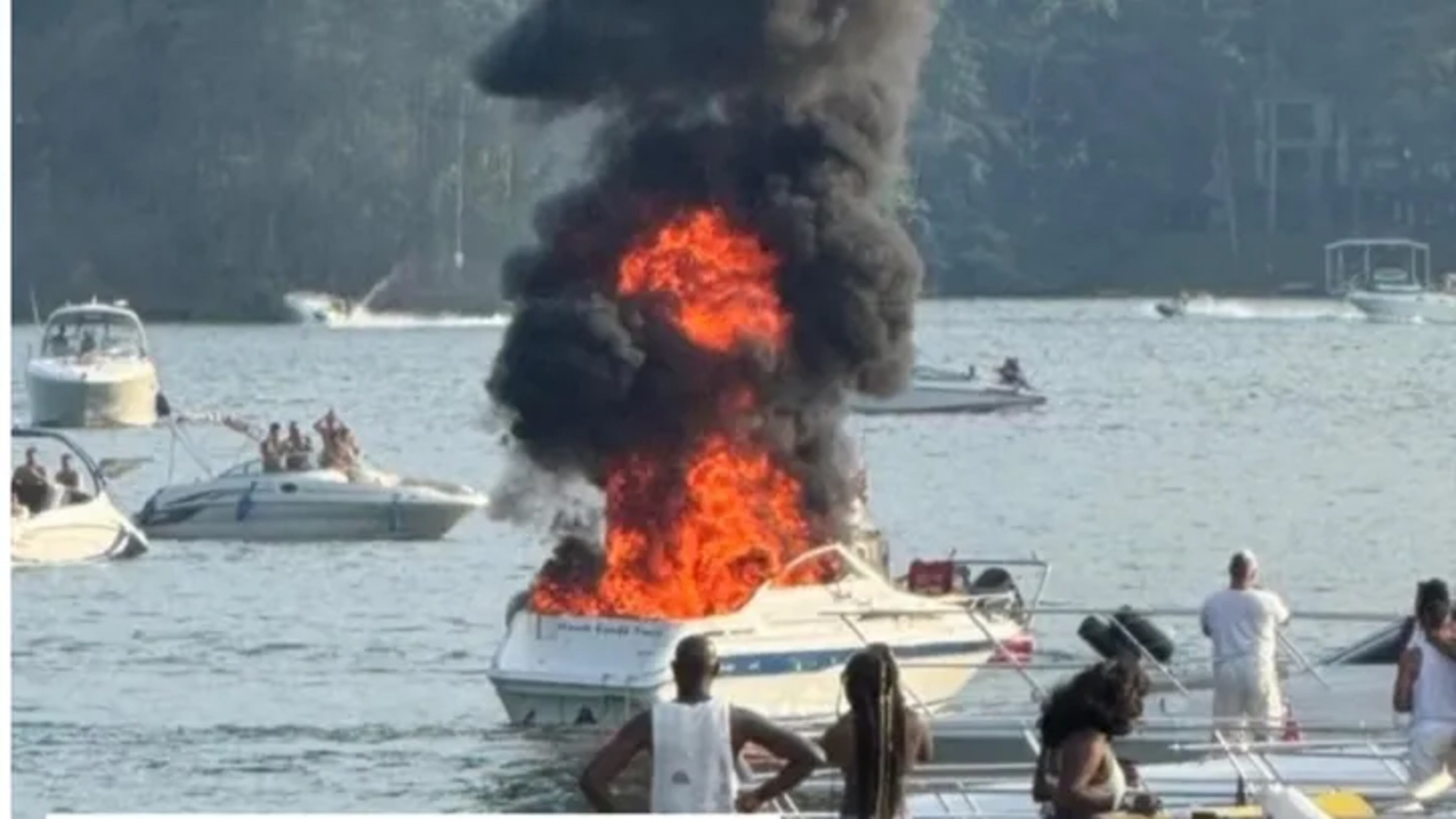 The Perkins' family boat caught on fire July 4 on Lake Lanier, injuring several people. (Courtesy of GoFundMe)