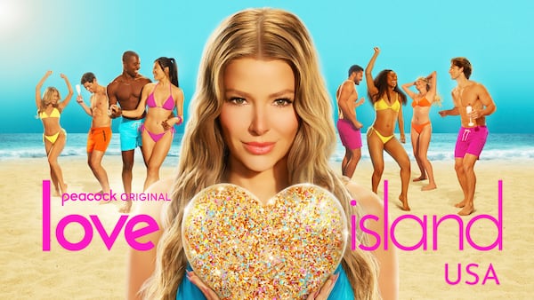 This image released by Peacock shows promotional art for the reality series "Love Island USA." (Peacock via AP)