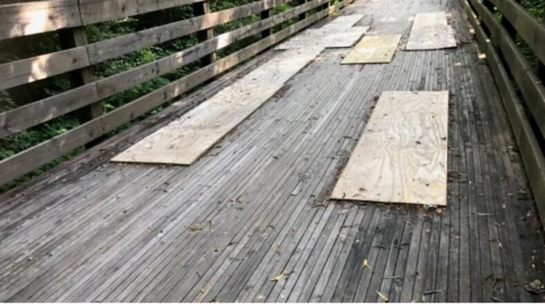 The city of Morrow said the boardwalks, part of its pedestrian path system along Jester’s Creek, “have suffered an unreasonable amount of damage and rot since the system was constructed in 2011.” City of Morrow.