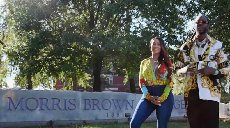 Actress La La Anthony and hip hop star 2 Chainz, hosts of "BET Homecoming 2020: Meet Me On The Yard," took this picture on the campus of Morris Brown College near downtown Atlanta, which held a virtual homecoming celebration the weekend of Oct. 23-25, 2020. Photo Credit: BET.