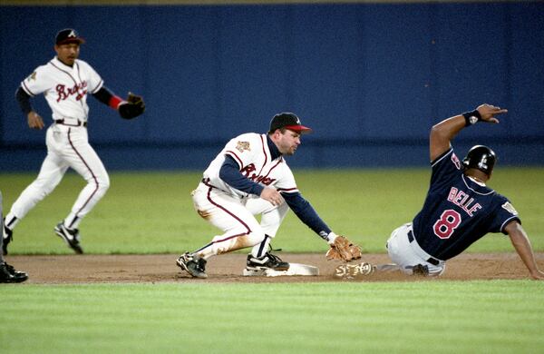 OCTOBER 28, 1995 ATLANTA Albert Belle caught stealing during the second inning of World Series Game Six, 1995 JONATHAN NEWTON/AJC STAFF