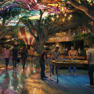This rendering shows the Looking Glass, a dining and entertainment venue opening at The Center in downtown Atlanta. (Courtesy of the Looking Glass)