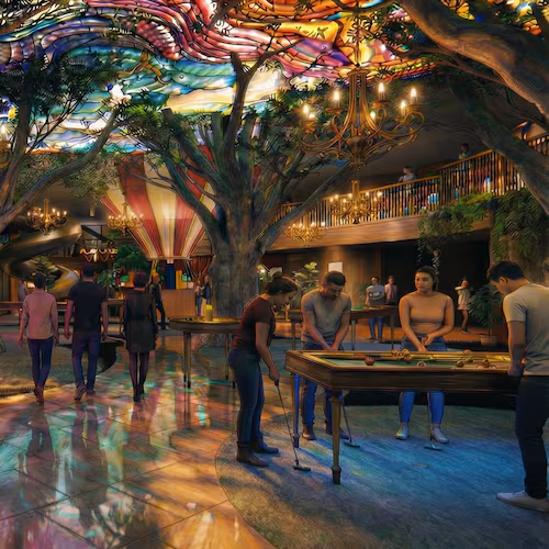 This rendering shows the Looking Glass, a dining and entertainment venue opening at The Center in downtown Atlanta. (Courtesy of the Looking Glass)