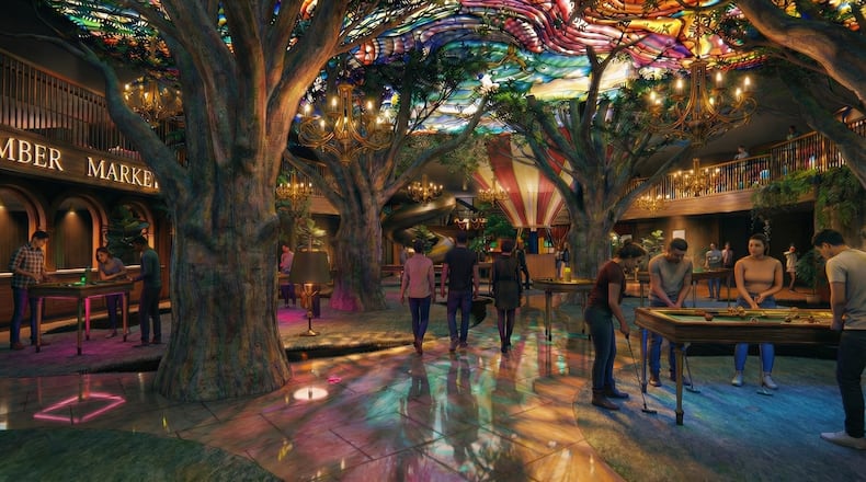 This rendering shows the Looking Glass, a dining and entertainment venue opening at The Center in downtown Atlanta. (Courtesy of the Looking Glass)