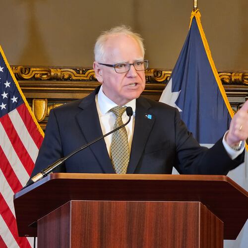 Democratic Minnesota Gov. Tim Walz gives a news conference at the state capitol in St. Paul, Minn., Thursday, Feb. 26, 2026. (AP Photo/Steve Karnowski)