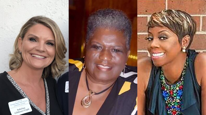 Three nominees for the Georgia Radio Hall of Fame 2019: WSB’s Sabrina Gibbons, V-103’s Joyce Littel and Smooth Jazz 101.1’s Rene Miller.