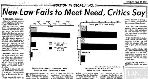 An Atlanta Journal-Constitution article from 1969 describes local doctors' reactions to Georgia's 1968 abortion law, which made abortions legal in certain cases. The article ran in the July 20, 1969, combined edition of the two papers. (AJC archive)