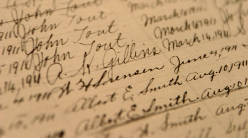 040316 ROSWELL, GA: Names and dates line the voluminous records at the Church of Latter Day Saints Family History Center, where people come to research their family's genealogy. Family History Center at 500 Norcross Street in Roswell. For Helen Cauley feature on Geneaology - Family Trees. (Parker C. Smith/Special)