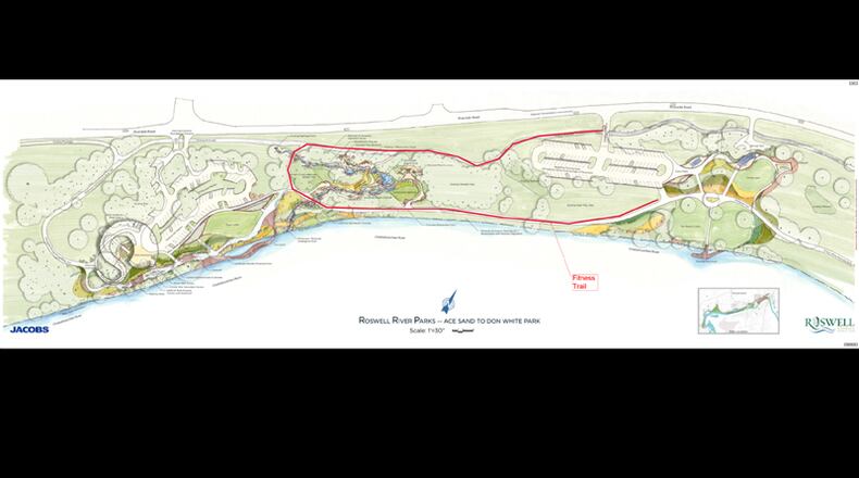Roswell is seeking $100,000 in federal funds to construct a fitness trail connecting Ace Sand and Don White parks on the Chattahoochee River. CITY OF ROSWELL