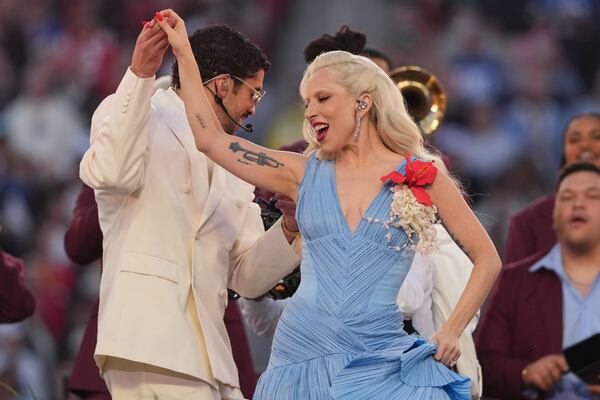 Lady Gaga was a surprise performer during Bad Bunny's Super Bowl halftime show. (Matt Slocum/AP)