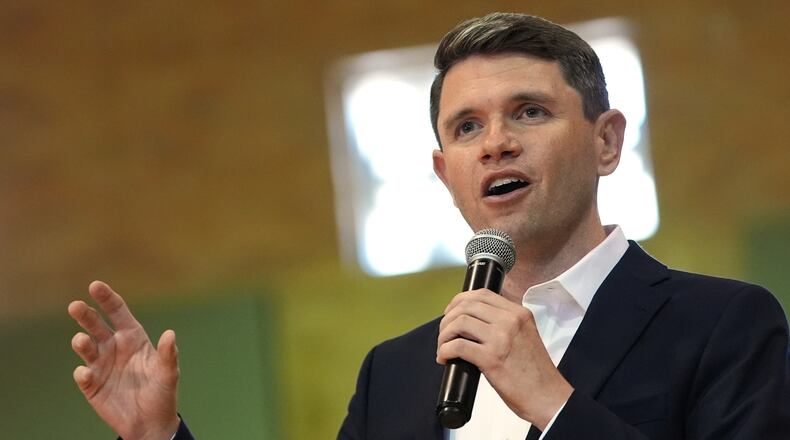 Democratic U.S. Senate candidate Texas state Rep. James Talarico speaks at a food drive at the Frederick Douglass Human Services and Justice Center, Wednesday, Sept. 9, 2026, in Dallas. (AP Photo/Julia Demaree Nikhinson)