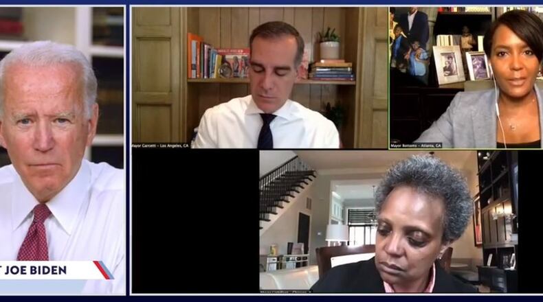 Atlanta Mayor Keisha Lance Bottoms participated in a digital discussion Monday, June 1, 2020 hosted by presumptive Democratic presidential nominee Joe Biden with mayors of other metro areas about recent protests.