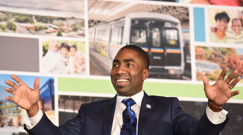 Interim DeKalb CEO Lee May delivers his State of the County speech at Thalia N. Carlos Hellenic Community Center on March 10. HYOSUB SHIN / HSHIN@AJC.COM
