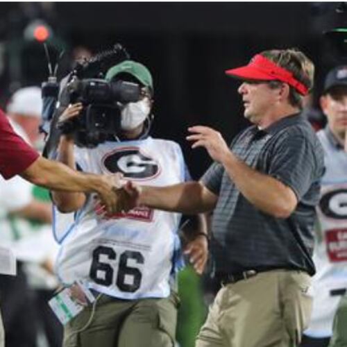 "I know it’ll be a big, big, big challenge for us," South Carolina coach Shane Beamer (left) says of facing Kirby Smart in November. (Curtis Compton/AJC 2022)