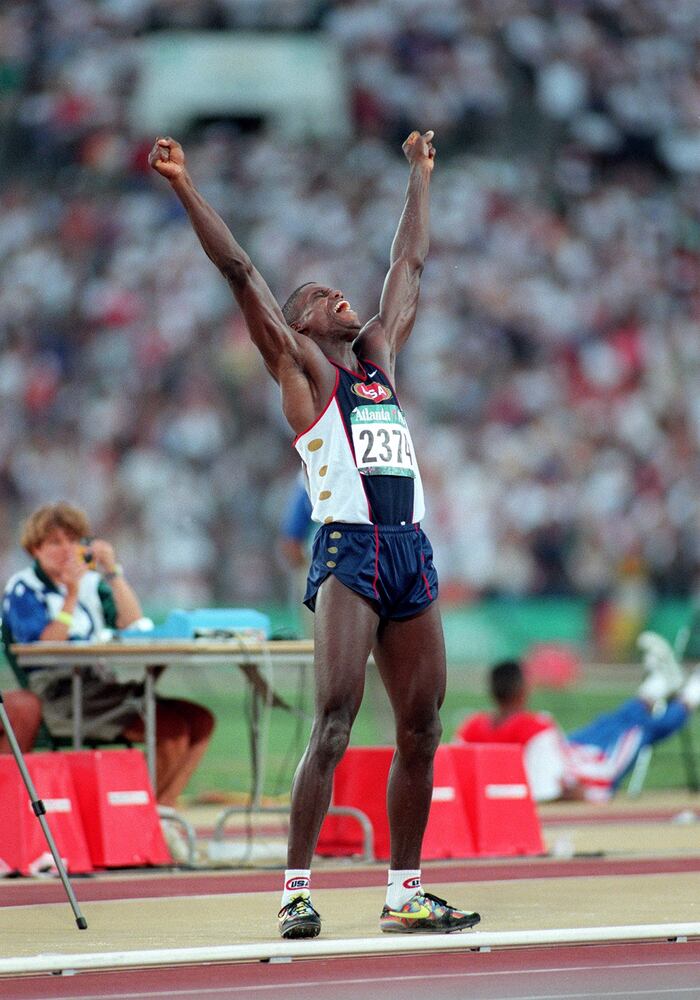 Carl Lewis wins the long jump