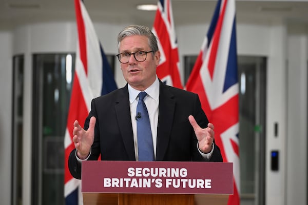 Britain's Prime Minister Keir Starmer speaks during a press conference at a military headquarters in north-west London, Thursday, May 22, 2025, following a deal on the Chagos Islands. (AP Photo/Thomas Krych, pool)