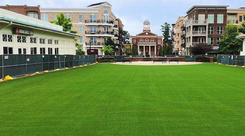 The turf replacement at Alpharetta’s Town Green is complete and residents are invited back to enjoy the area and all of downtown. (Courtesy City of Alpharetta)