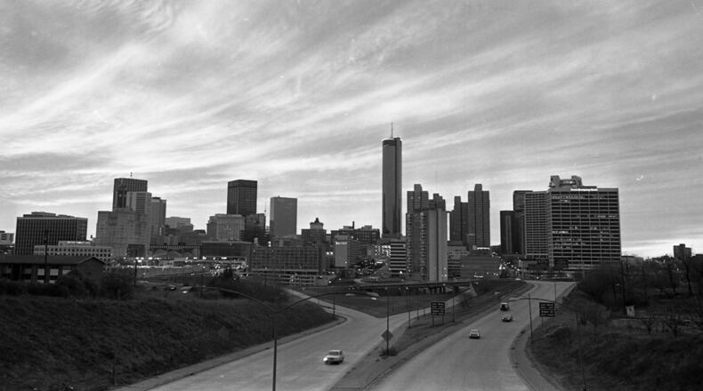 Night view of the downtown Atlanta skyline, looking west from the Jackson Street bridge on Dec. 14, 1980. DWIGHT ROSS JR. / THE ATLANTA JOURNAL-CONSTITUTION