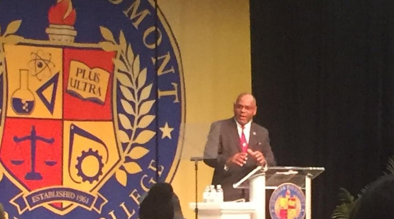 Georgia Piedmont Technical College president Jabari Simama gives his State of the College address on Feb. 23, 2017. ERIC STIRGUS / ESTIRGUS@AJC.COM