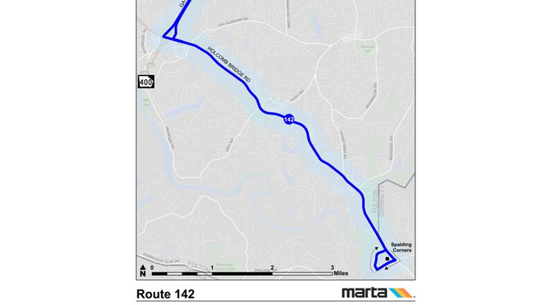 MARTA Route 142, from the Mansell Road Park & Ride Lot to the Holcomb Bridge Road corridor in Roswell, is scheduled to start running Dec. 11. CITY OF ROSWELL