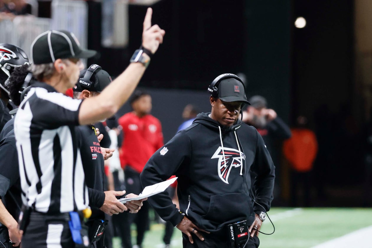 Atlanta Falcons head coach Raheem Morris isn't worried about his team regrouping after a 34-10 loss to Miami, but there's a lot to be concerned about with the rest of the season looming. (Miguel Martinez/AJC)