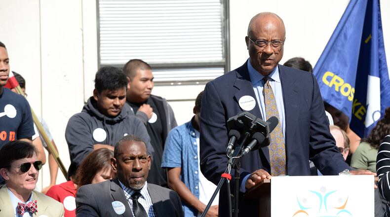 DeKalb County Board of Education member Melvin Johnson gives remarks at Cross Keys High School following DeKalb's Education Special Purpose Local Option Sales Tax passage in 2016. Johnson won's seek re-election to the board after four years. KENT D. JOHNSON/kdjohnson@ajc.com
