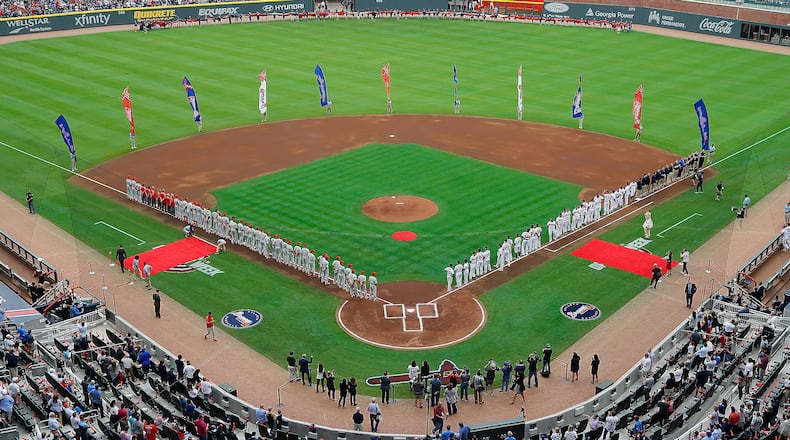 A general view of SunTrust Park before the game between the Atlanta Braves and the Philadelphia Phillies on March 29, 2018 in Atlanta. (Photo by Kevin C. Cox/Getty Images)