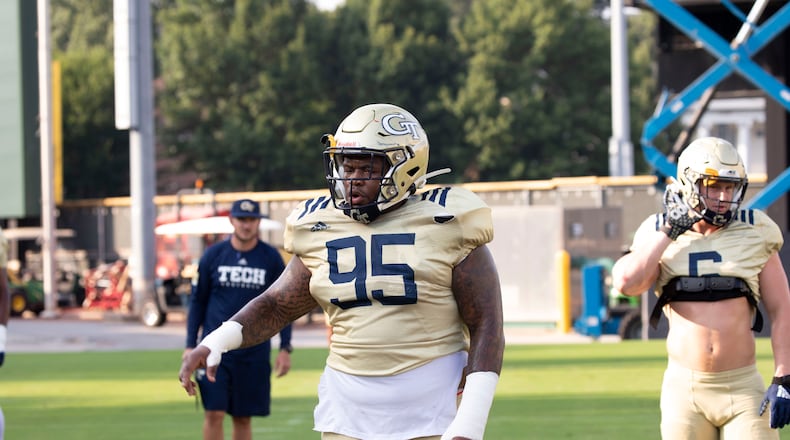 Georgia Tech defensive tackle Jahaziel Lee at preseason practice in Aug. 2019. (Georgia Tech Football)