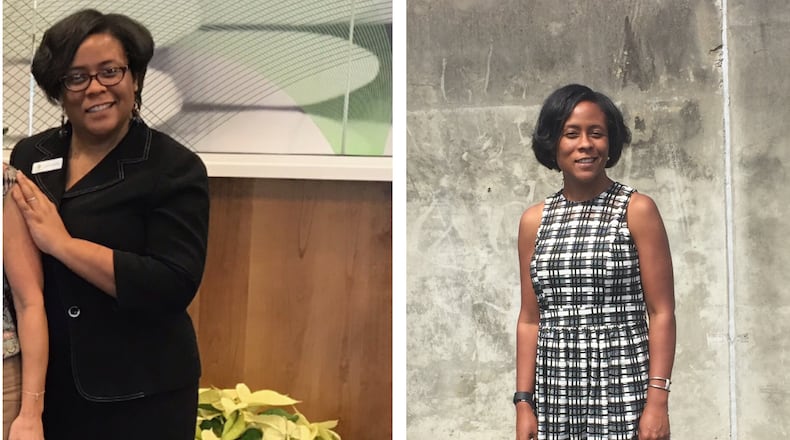Keisha Lackey weighed 210 pounds when the photo on the left was taken in 2016. In the photo on the right, taken in September, Lackey’s weight was 147 pounds. (photos contributed by Keisha Lackey)