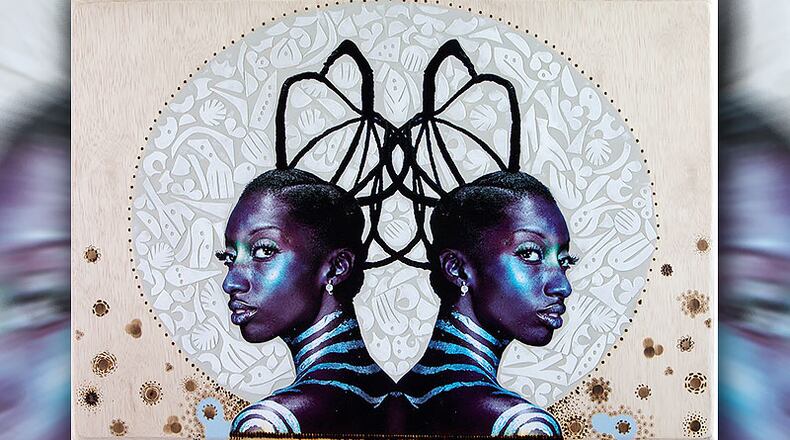 A collaborative work by artists Maurice Evans and Grace Kisa, “Cosmos,” from the current Hammonds House Museum exhibition, “Nu Africans,” which will be available for in-person viewing, by appointment, when the gallery reopens July 8.