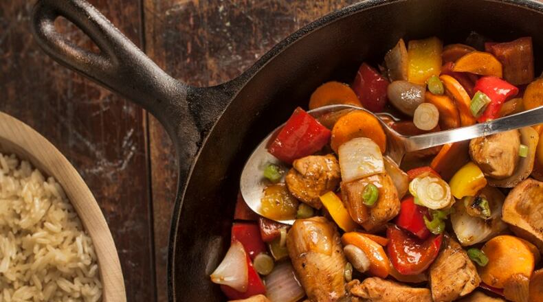 Finished dish photo of cabin stir fry in the Tribune Studio on Wednesday, 31 July 2013 for the Good Eating section. Styling by Lisa Schumacher.  (Bill Hogan/Chicago Tribune/TNS)
