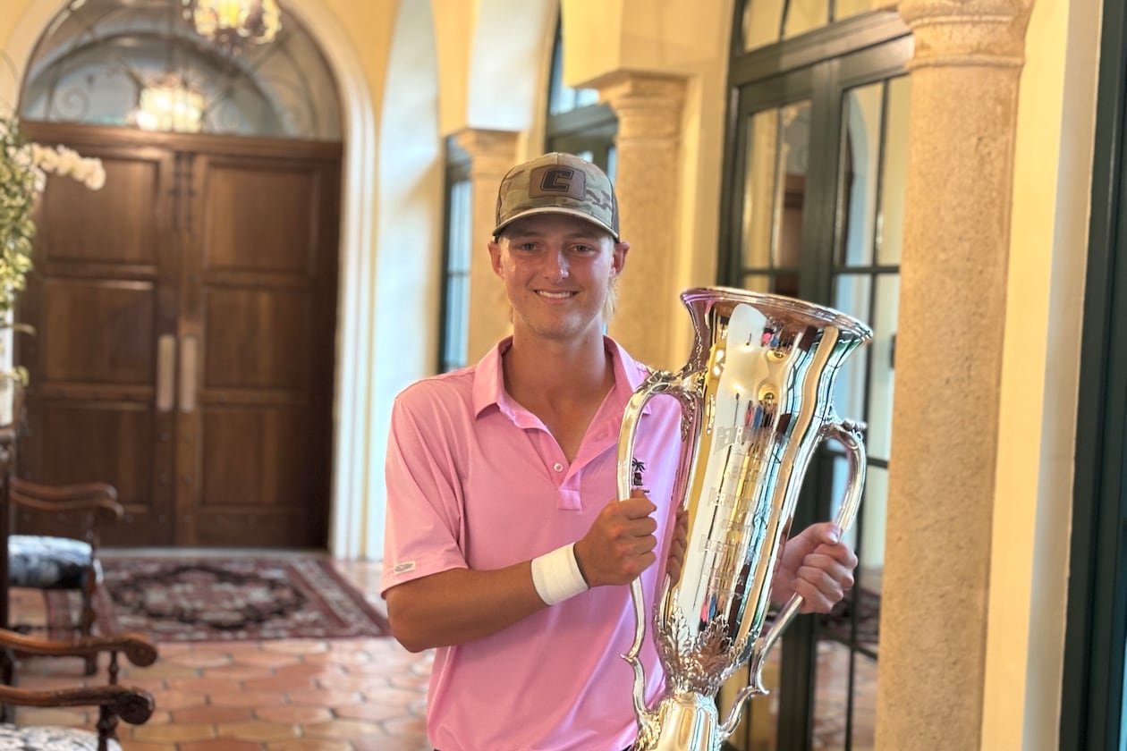 Evan Rogers of Duluth won the 105th Georgia Amateur Championship on June 14, 2026, at Ocean Forest Golf Club in Sea Island, Ga. Rogers shot 278 and matched the record with an 8-shot win. (Photo by Stan Awtrey)