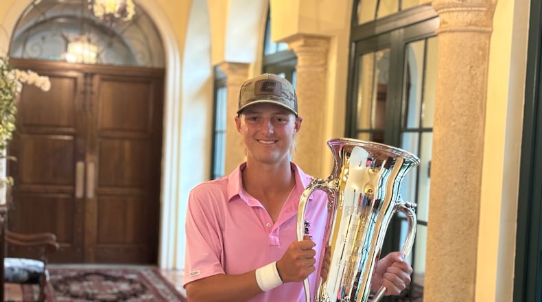 Evan Rogers of Duluth won the 105th Georgia Amateur Championship on June 14, 2026, at Ocean Forest Golf Club in Sea Island, Ga. Rogers shot 278 and matched the record with an 8-shot win. (Photo by Stan Awtrey)