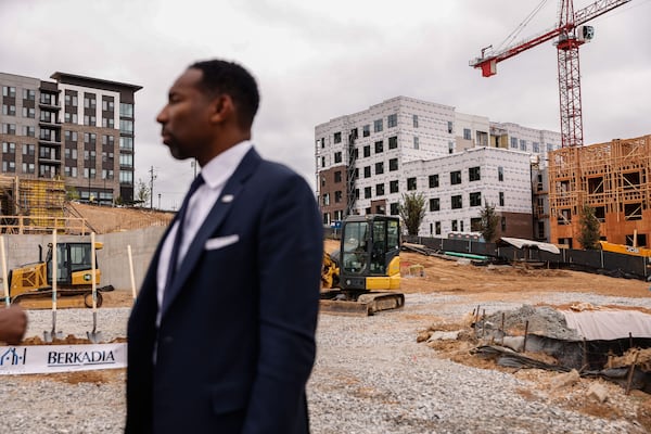 Atlanta Mayor Andre Dickens stands near the Englewood Multi-Family development, located on the site of the former Englewood Manor in Atlanta on Tuesday, Sept. 30, 2025. The mutli-family housing will have 200  available units and 100 will be affordable homes. (Natrice Miller/ AJC)