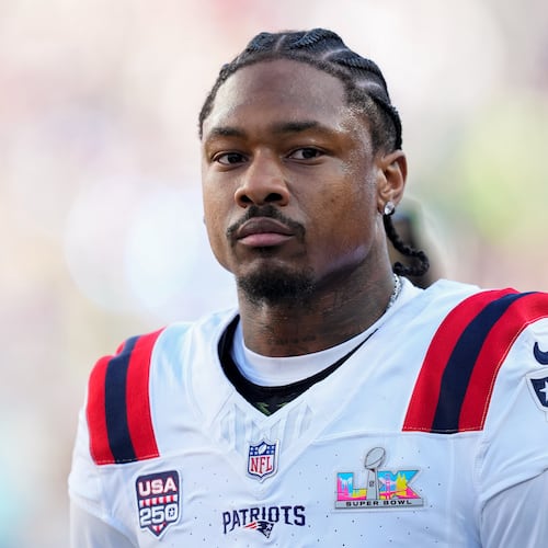 FILE - New England Patriots wide receiver Stefon Diggs walks off the field before the NFL Super Bowl 60 football game against the Seattle Seahawks, Feb. 8, 2026, in Santa Clara, Calif. (AP Photo/Julio Cortez, File)